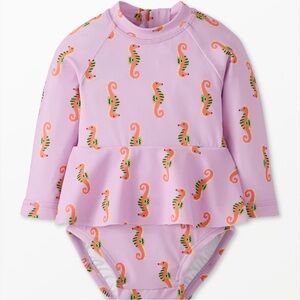 Hanna Andersson Seahorse Ruffle Long-Sleeve One-Piece Swimsuit